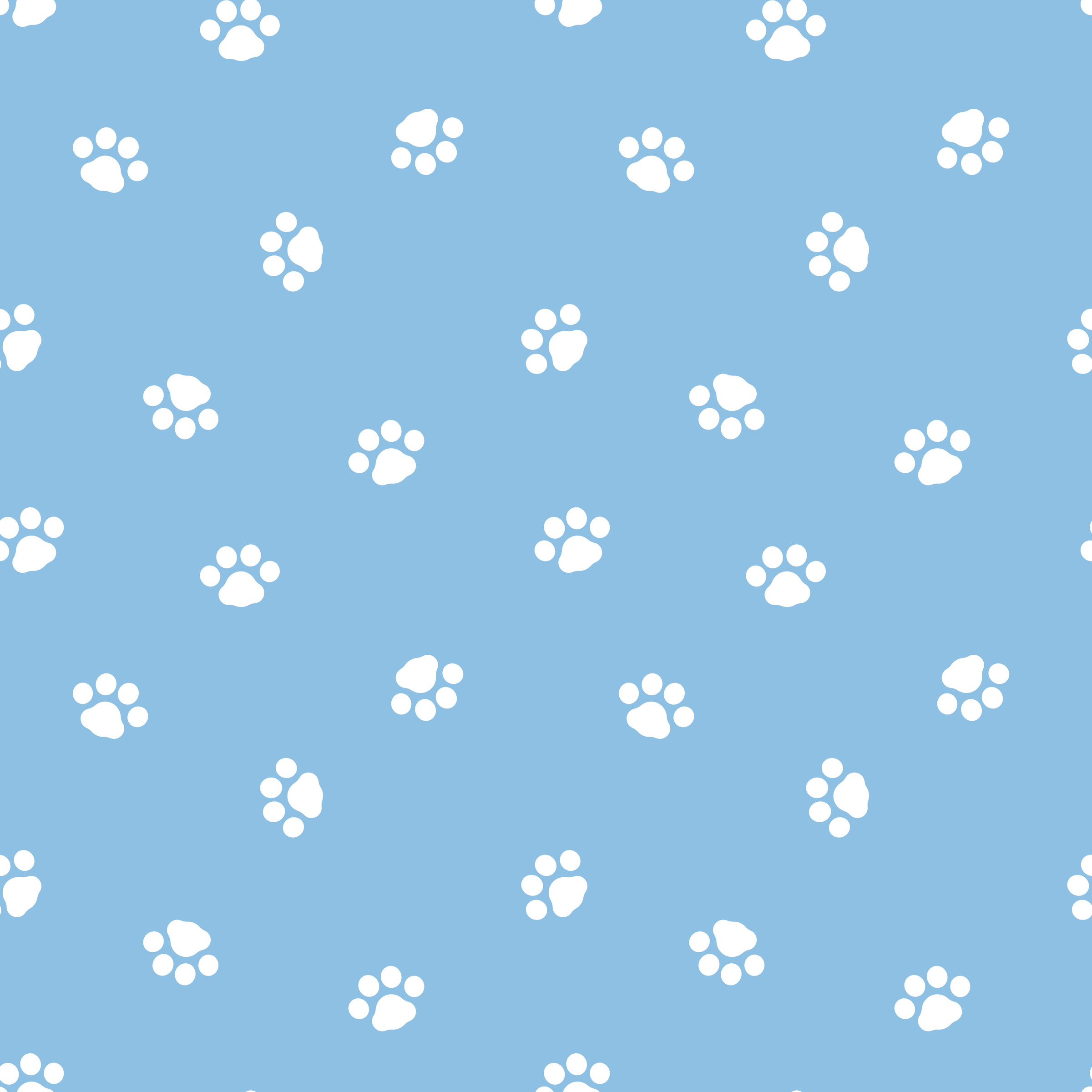 seamless minimal cute, sweet, pastel animal pet dog foot print paw repeat pattern in blue background , flat jpg illustration design transparent element design